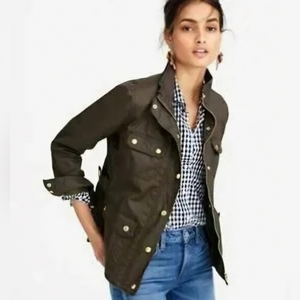 J. Crew The Field Jacket, Army Green, Waxed Cotton, 100% Cotton